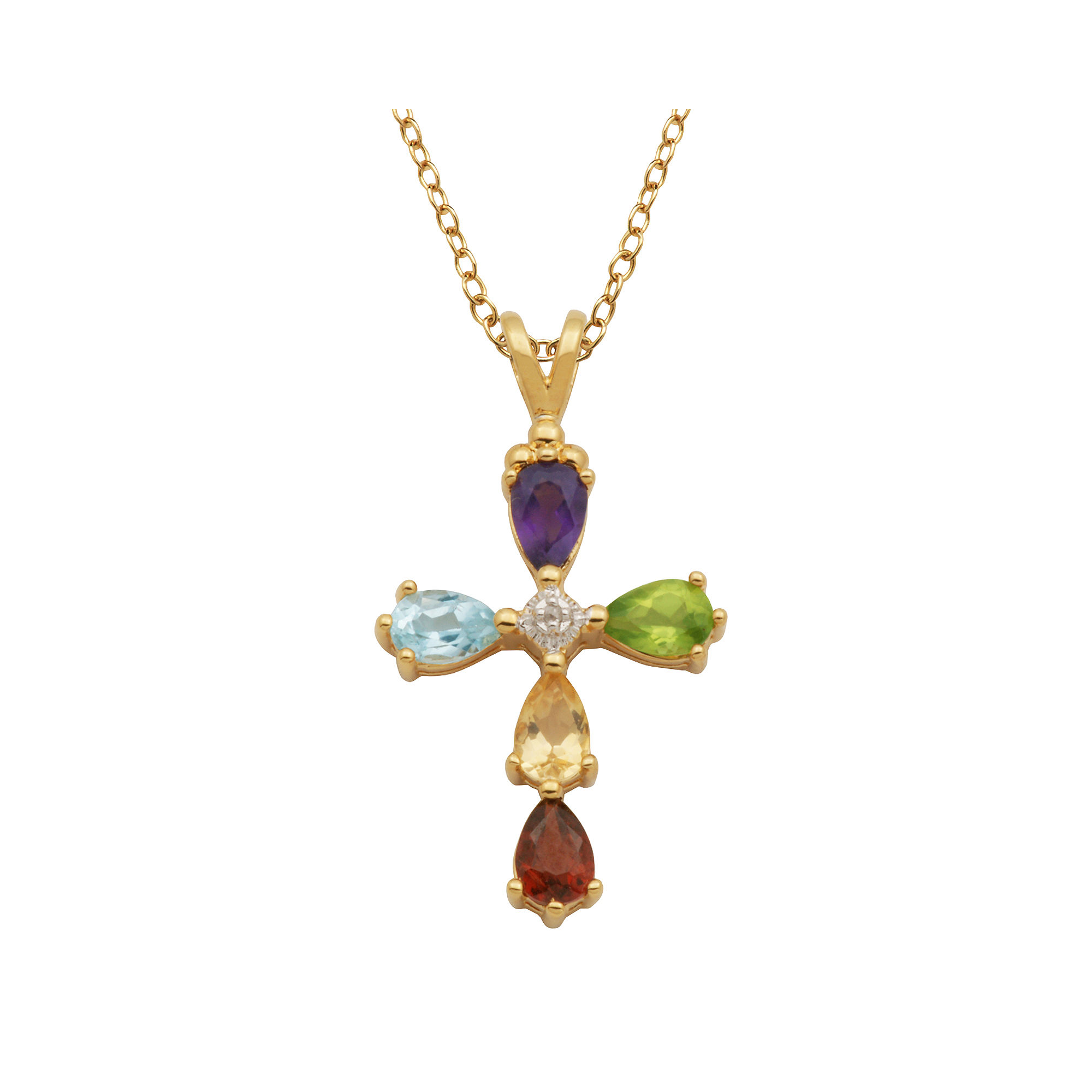 UPC 716825202818 product image for Multi Gemstone & Diamond Accent Cross Pendant | upcitemdb.com