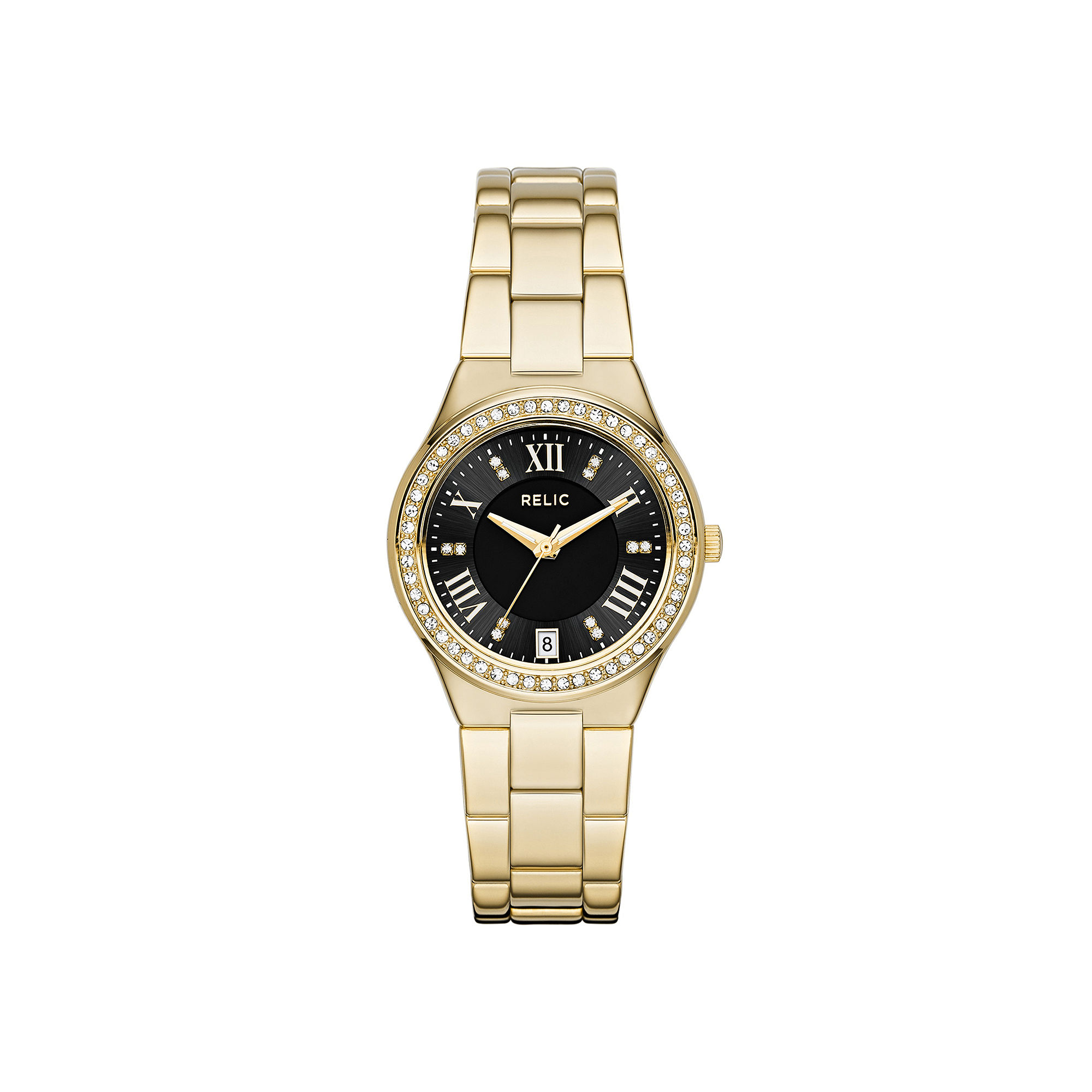 UPC 703357225590 product image for Relic Libby Womens Crystal-Accent Black Mother-of-Pearl Dial Bracelet Watch ZR12 | upcitemdb.com