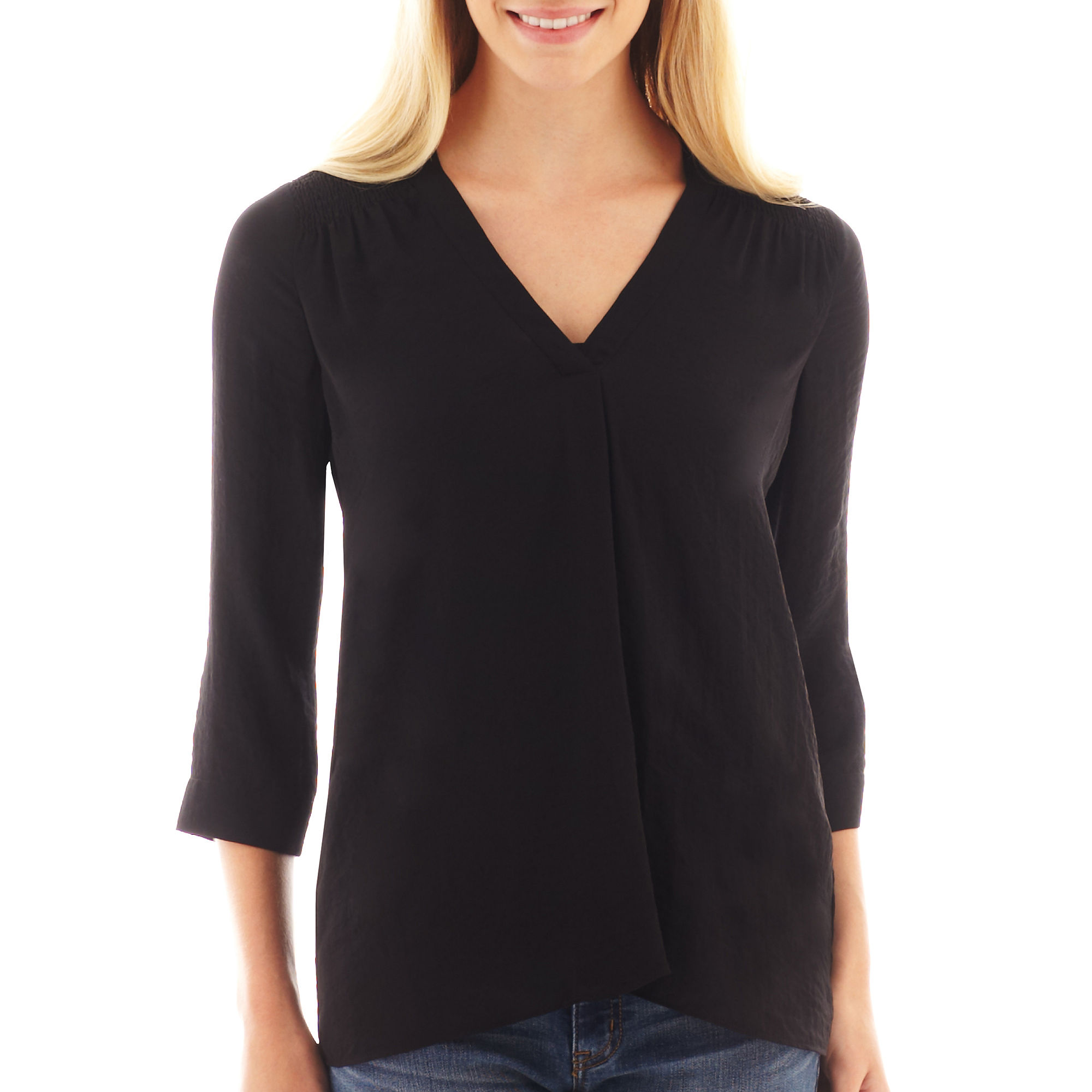 UPC 084221000117 product image for a.n.a 3/4-Sleeve Shirred Shoulder Top | upcitemdb.com