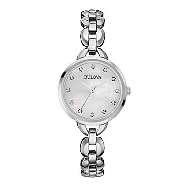 Bulova® Womens Crystal-Accent Stainless Steel Open Link