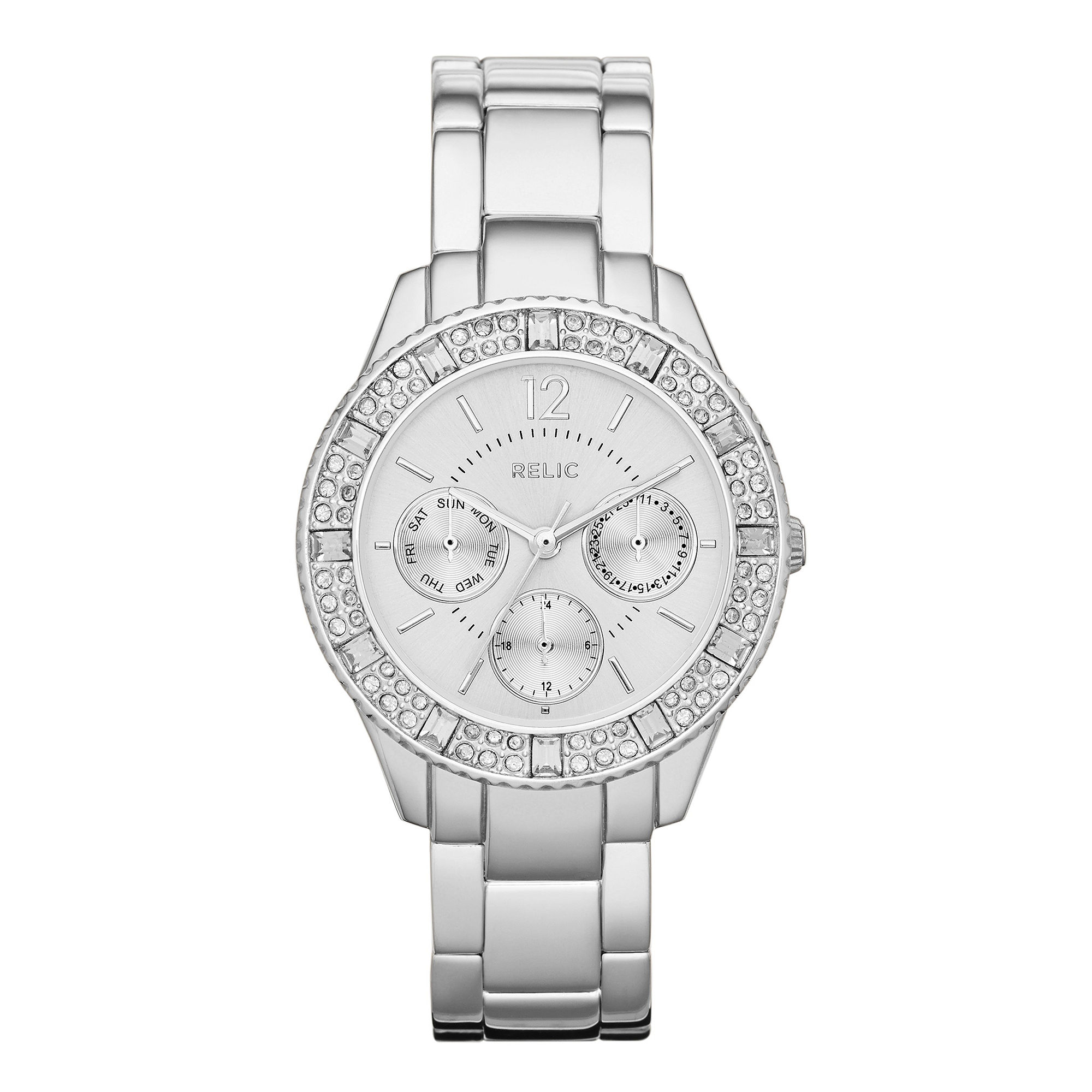 UPC 703357210367 product image for Relic Sophia Womens Crystal-Accent Silver-Tone Bracelet Sport Watch | upcitemdb.com