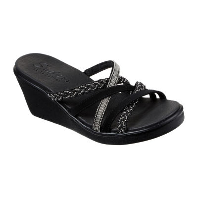 skechers black wedge sandals