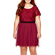Speechless® Cap-Sleeve Elastic-cintura vestido de renda - mais