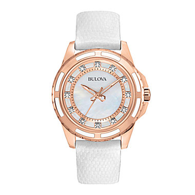 Bulova® Womens Gold-Tone Mother-Of-Pearl Watch  