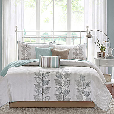 Madison Park Rochelle Embroidered Leaf 6-pc. Quilt
