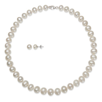 cultured pearl necklace and earring set