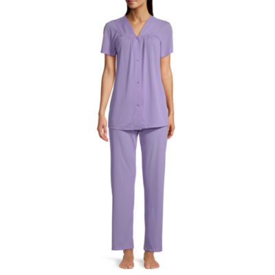 2-Piece Pajamas Set with Satin Short Sleeve Shorts and Shirt Purple for Women