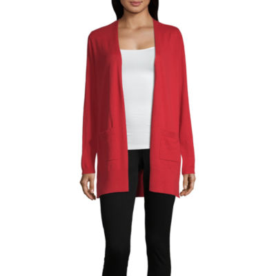 Liz Claiborne Simply Womens Long Sleeve Open Front Cardigan, Color: Cabaret Red - JCPenney