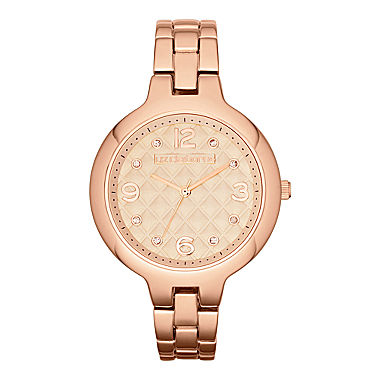 Liz Claiborne® Womens Rose-Tone Quilted Watch 