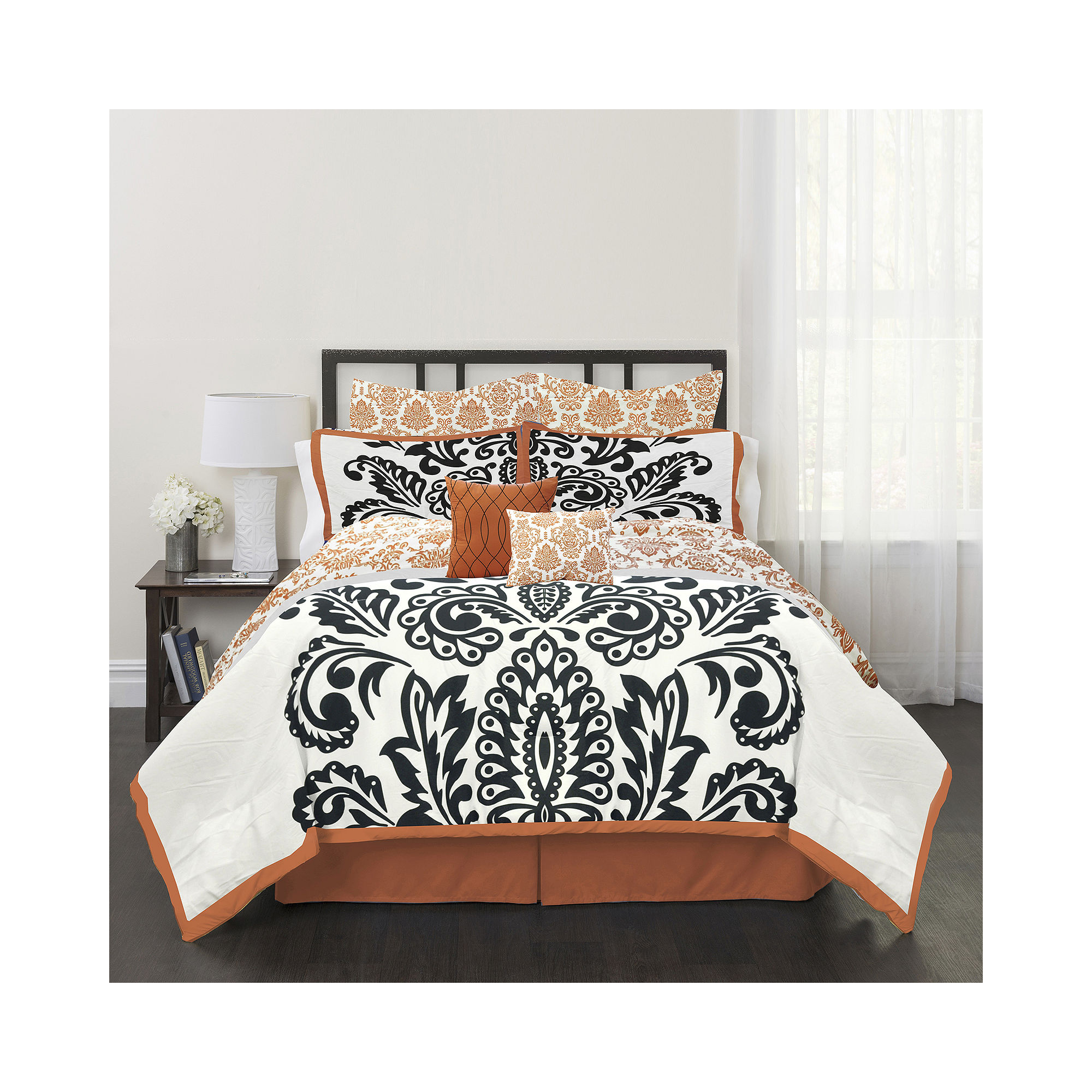 Republic Black and White Solid Damask 8-pc. Comforter Set