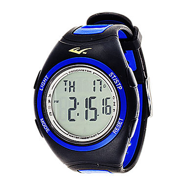 Everlast® Pedometer Blue/Black Silicone Strap Sport Watch