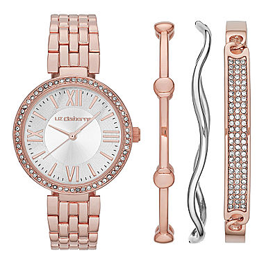 Liz Claiborne® Womens Crystal-Accent Rose-Tone Watch and