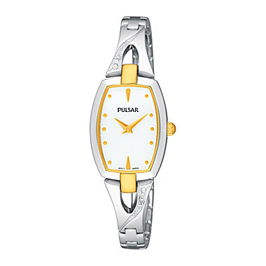 Pulsar® Womens Crystal-Accent Silver-Tone Bracelet Watch PRW002X