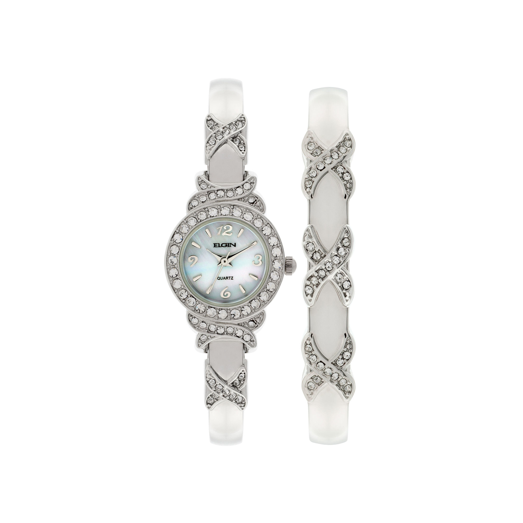 UPC 049353795812 product image for Elgin Womens Silver-Tone Crystal Accent Bangle Watch Set | upcitemdb.com