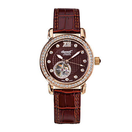 EAN 5013348506016 product image for Ingersoll Freeport Womens Crystal-Accent Brown Leather Strap Automatic Watch | upcitemdb.com