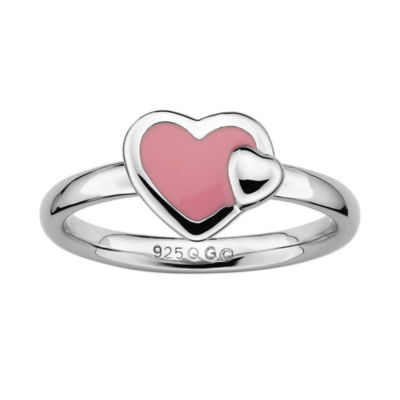 Jewels By Lux Sterling Silver Stackable Expressions Pink Enamel Ring