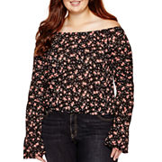 Arizona Longo-Luva Off-Ombro Floral Peasant Top - Além disso Juniors