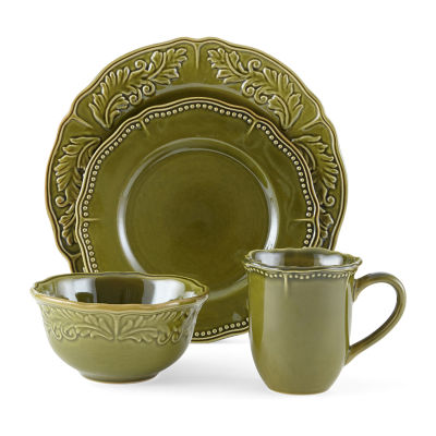 Amberly Olive Green 16 Pc Stoneware Dinnerware Set Discontinued Hard To Find 