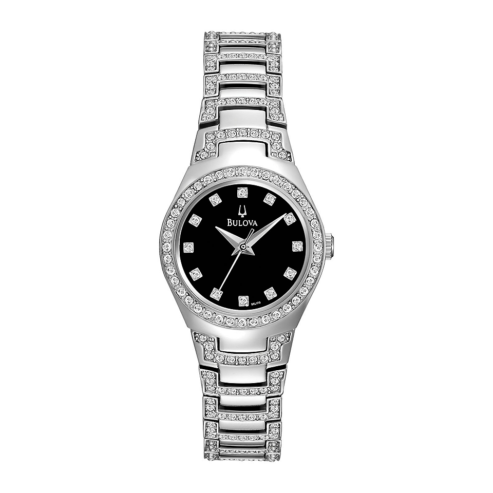 Bulova Womens Crystal Accent Silver Tone Bracelet Watch