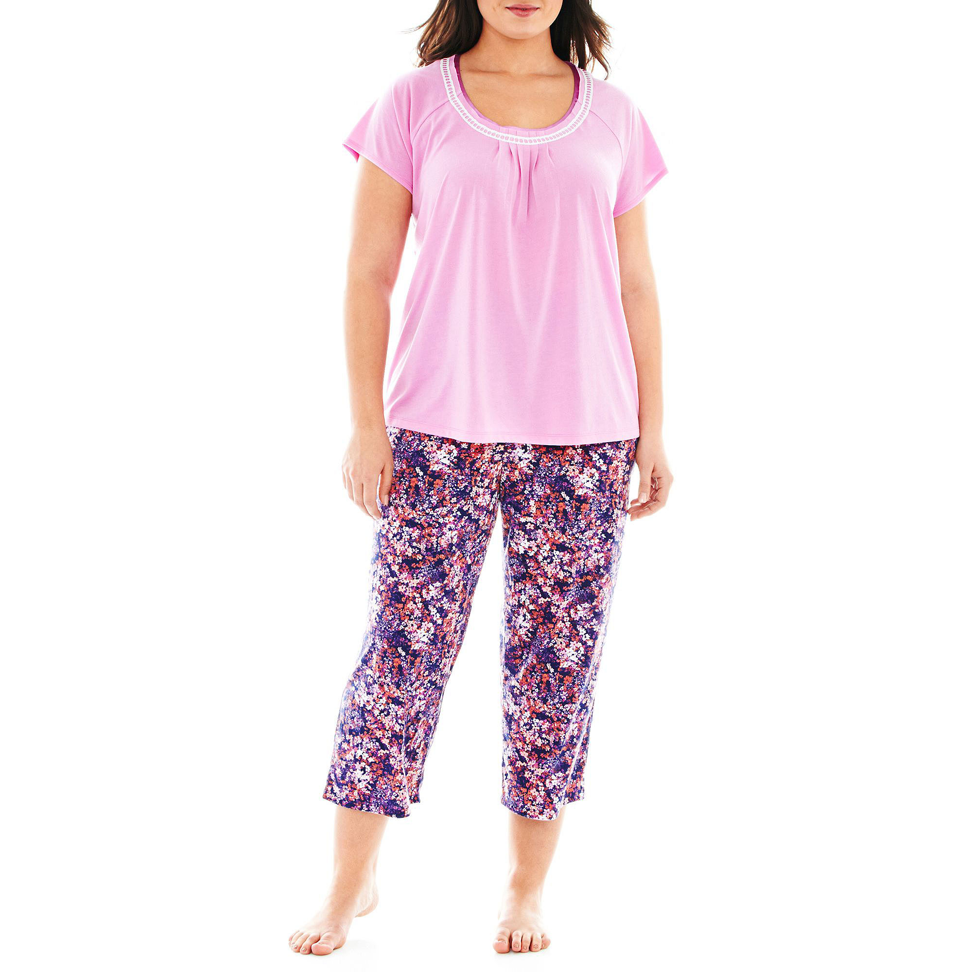 UPC 716272323401 product image for Earth Angels Solid Cap-Sleeve Tee and Print Capris Pajama Set - Plus | upcitemdb.com