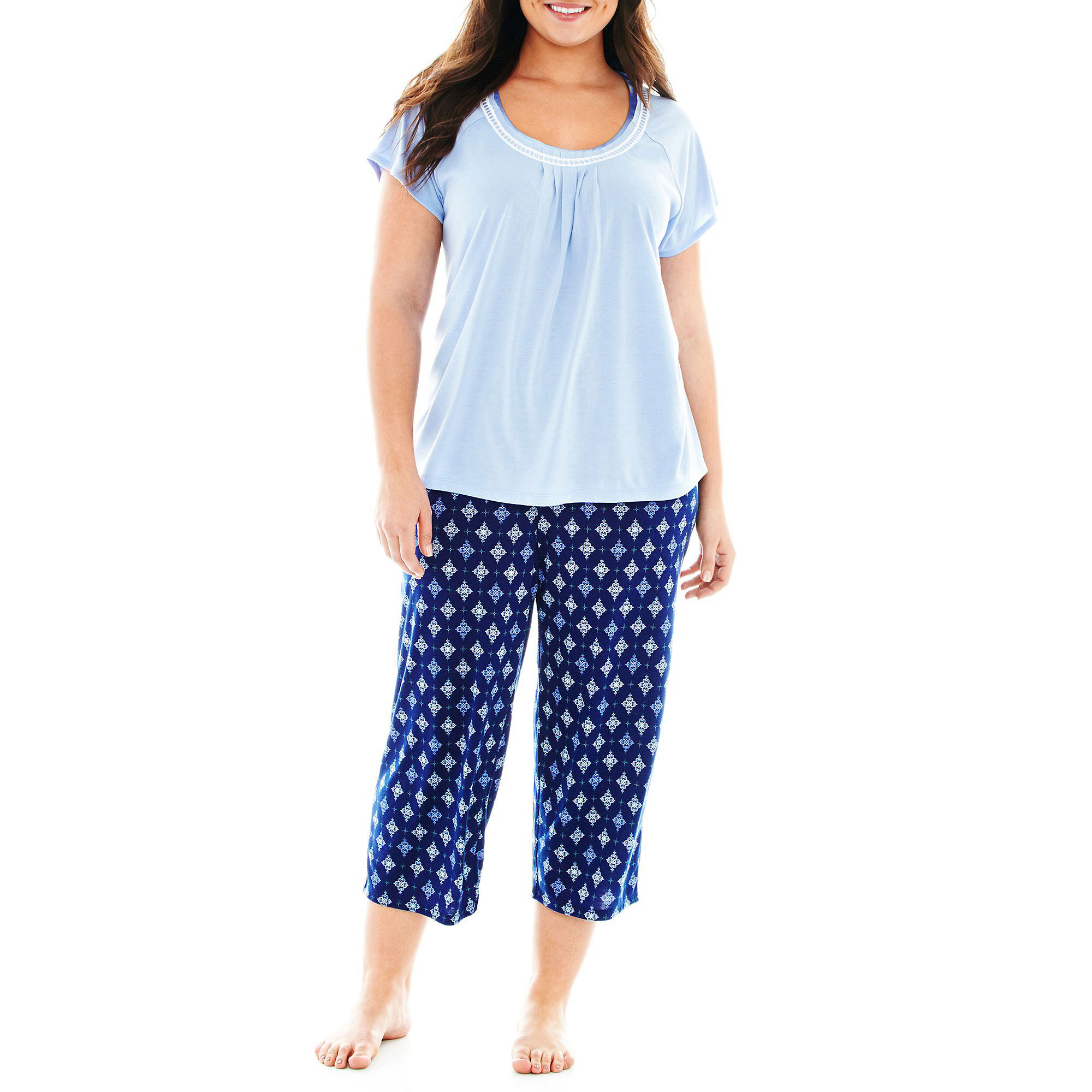 UPC 716272323388 product image for Earth Angels Solid Cap-Sleeve Tee and Print Capris Pajama Set - Plus | upcitemdb.com