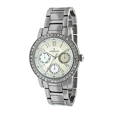 Peugeot® Womens Crystal-Accent Silver-Tone Bracelet Watch 