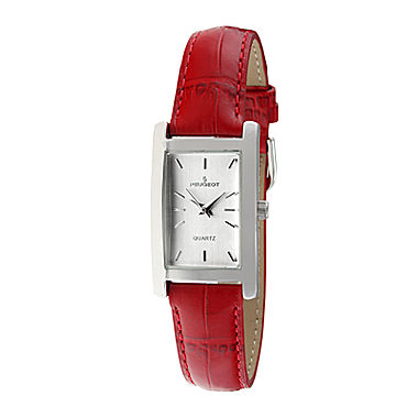 Peugeot® Womens Red Leather Strap Slim Watch