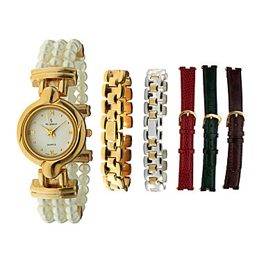 Peugeot® Womens Interchangeable 6-Strap Gold-Tone Case Watch
