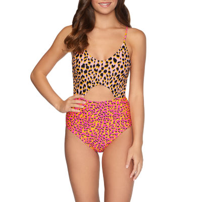 Arizona Womens Animal Print Leopard One Piece Swimsuit Juniors Color Pink Animal Jcpenney