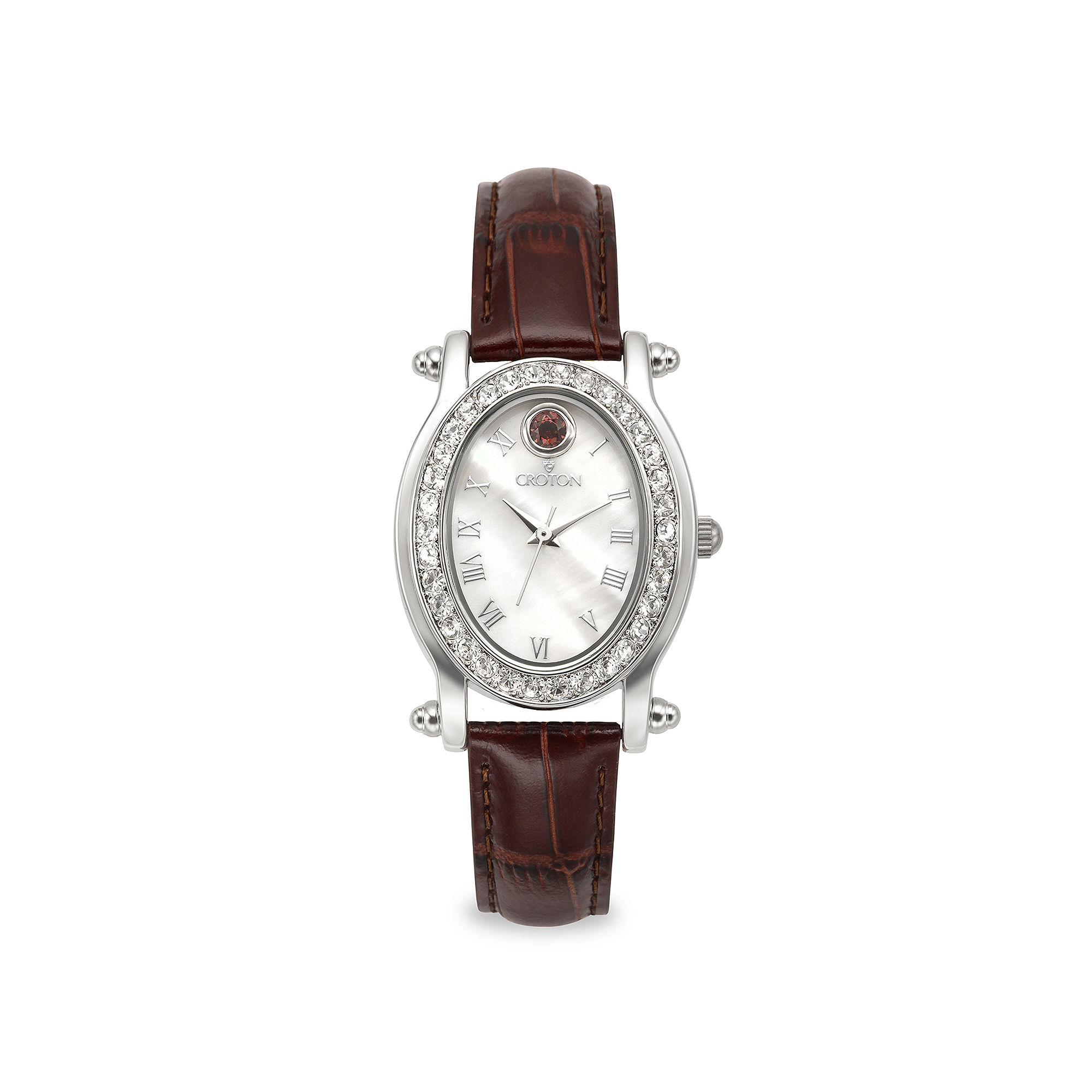 UPC 754425126066 product image for Croton Womens January Birthstone Crystal-Accent Red Leather Strap Watch | upcitemdb.com