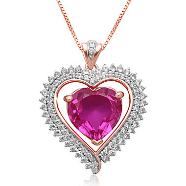 Lab-Created Pink and White Sapphire Heart Pendant