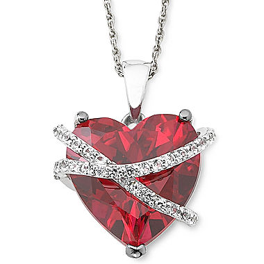 Lab-Created Ruby and White Sapphire Wrapped Heart