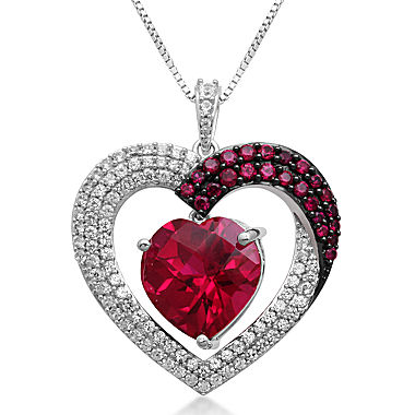 Lab-Created Ruby and White Sapphire Dangling Heart