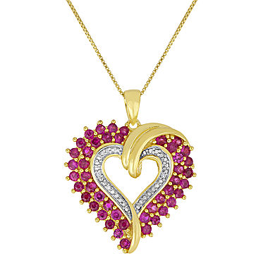 Lab-Created Ruby and Diamond-Accent Heart Pendant Necklace