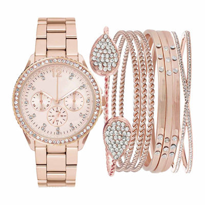 Womens Rose Gold-Tone Crystal-Accent Watch Box Set - JCPenney