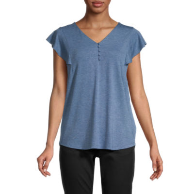 liz claiborne womens v neck short sleeve blouse