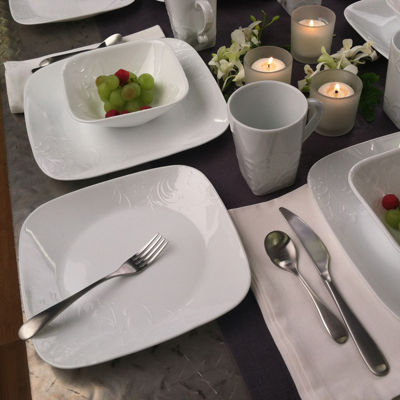 corelle boutique cherish embossed square 16 piece dinnerware set