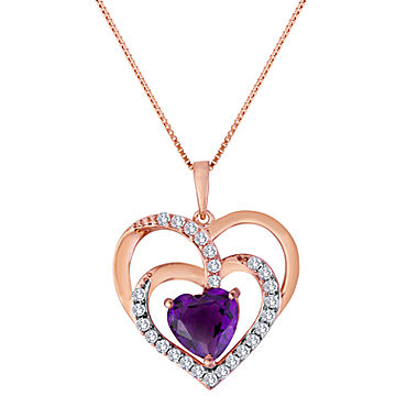 Lab-Created Amethyst and White Sapphire Triple-Heart Pendant