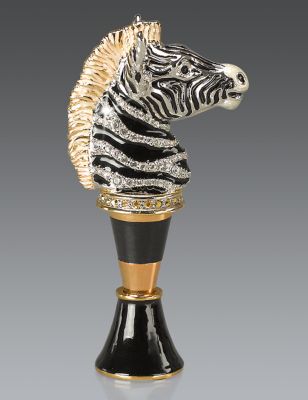 Grayson Zebra Wine Stopper & Stand - Black Onyx