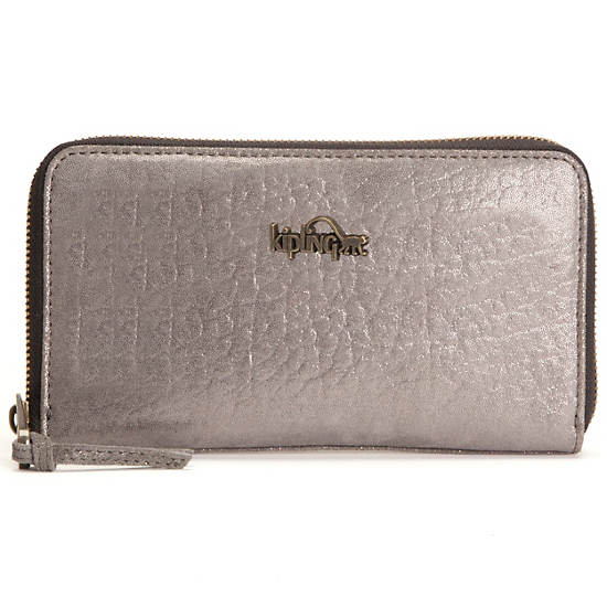 Alvis Leather Wallet,Silver Leaf Metallic,large