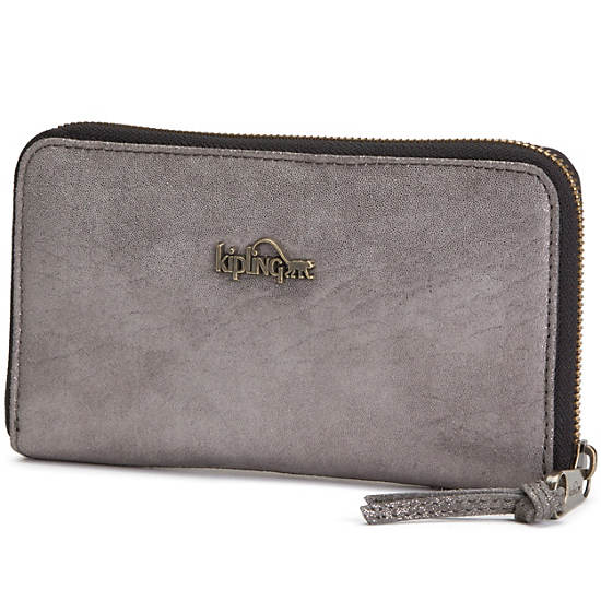 Alvis Leather Wallet,Silver Leaf Metallic,large