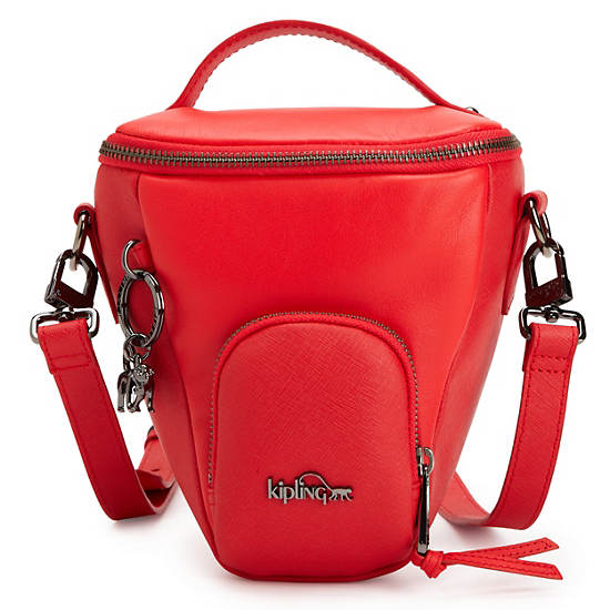 LEATHER CAMERA BAG,Raspberry Leather,large