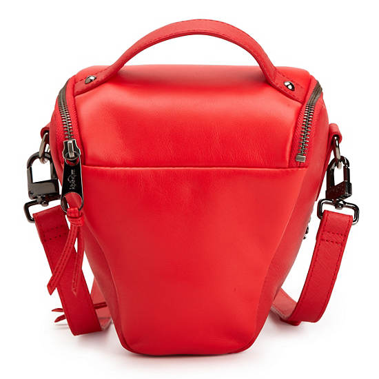 LEATHER CAMERA BAG,Raspberry Leather,large