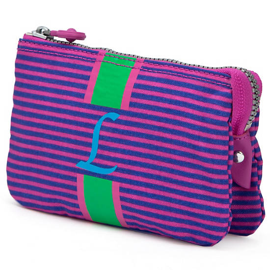 Creativity Large Pouch With Initial,Orchid Stripe,large