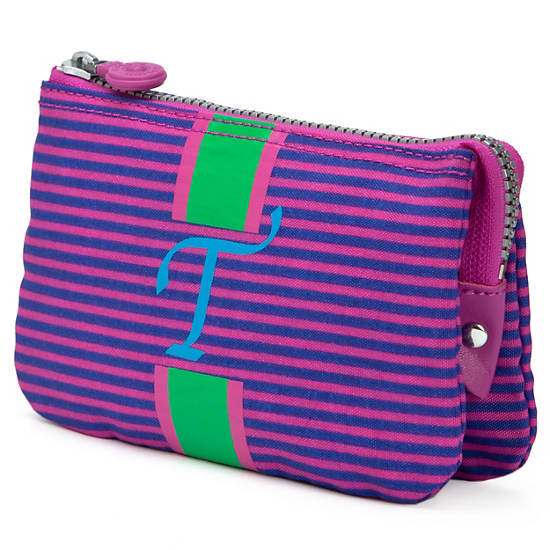 Creativity Large Pouch With Initial,Orchid Stripe,large
