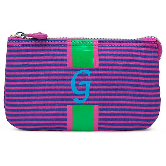 Creativity Large Pouch With Initial,Orchid Stripe,large