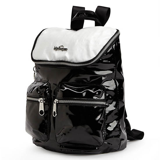 SHACKI PATENT BACKPACK,Black/White Combo,large