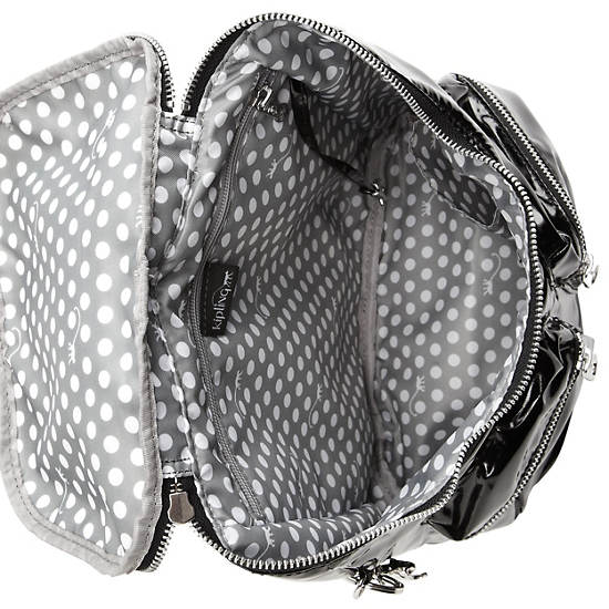 SHACKI PATENT BACKPACK,Black/White Combo,large