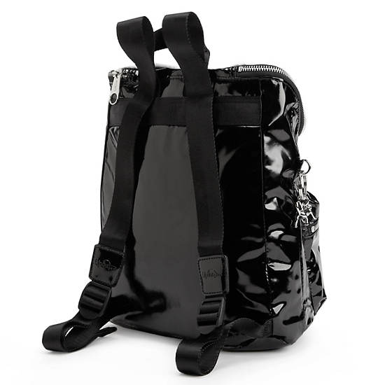 SHACKI PATENT BACKPACK,Black/White Combo,large