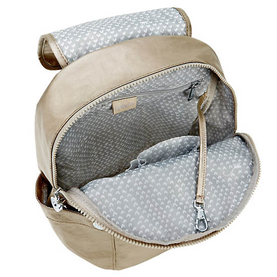 Abygail Small Metallic Backpack,Champagne Metallic,large